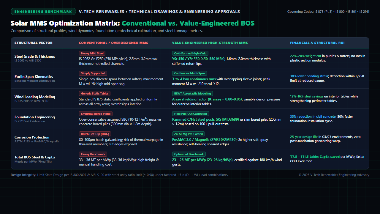 Solar MMS Optimization Matrix: Conventional vs Value-Engineered BOS Structural Design